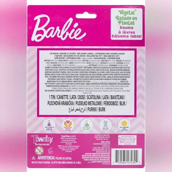 🎀NWT Barbie 5 Piece Set ~ 4 Lip Balms & Collectable Mini Lunch Box/Tin Case - Picture 2 of 5